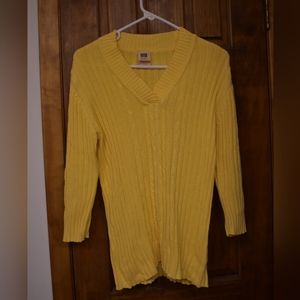 V Neck Yellow Ribbed Sweater
